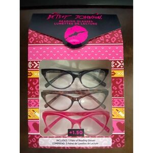 Betsey Johnson Reading Glasses +1.50 Readers 3 Pack  Catseye Black Tortoise Pink